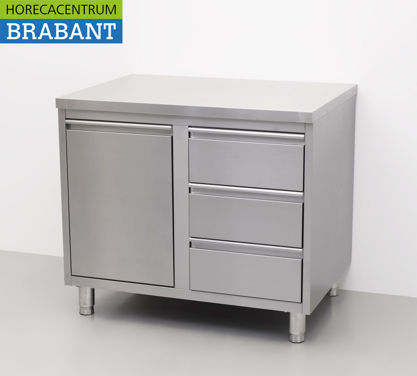 HCB Edelstahl Arbeitsschrank Schrank Arbeitstisch Abfalleimer und 3 Schubladen 100 cm Premium-line Horeca – Bild 2