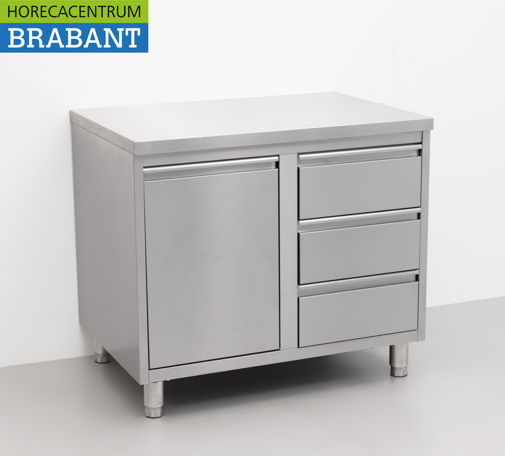 HCB Edelstahl Arbeitsschrank Schrank Arbeitstisch Abfalleimer und 3 Schubladen 100 cm Premium-line Horeca – Bild 3