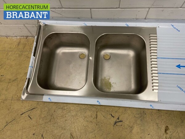 Spülbecken aus Edelstahl Doppelspülen 160 x 70 cm Horeca – Bild 2
