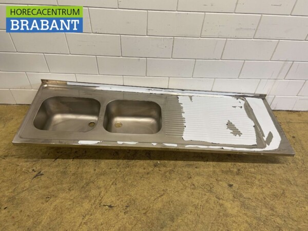 Spülbecken aus Edelstahl Doppelspülen 220 x 70 cm Catering – Bild 2