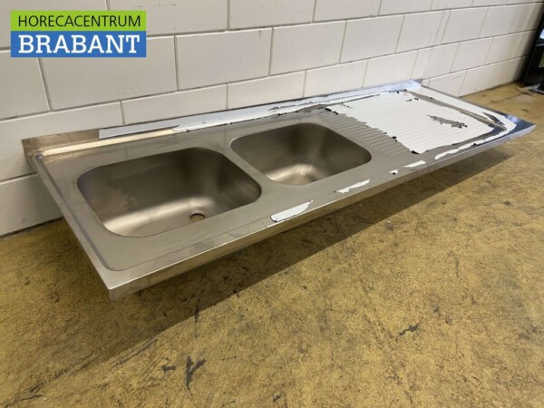 Spülbecken aus Edelstahl Doppelspülen 220 x 70 cm Catering – Bild 3
