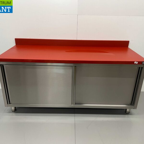 Edelstahl Polyethylen PE Arbeitsschrank Schrank Schneidetisch Premium-line 2 Schiebetüren 180 cm Catering Metzgerei