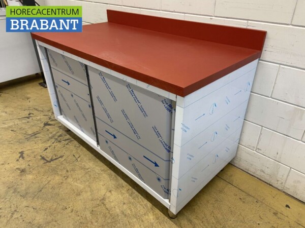 Edelstahl Polyethylen PE Arbeitsschrank Schrank Schneidetisch Premium-line 2 Schiebetüren 140 cm Catering Metzgerei – Bild 2