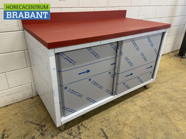 Edelstahl Polyethylen PE Arbeitsschrank Schrank Schneidetisch Premium-line 2 Schiebetüren 140 cm Catering Metzgerei – Bild 3