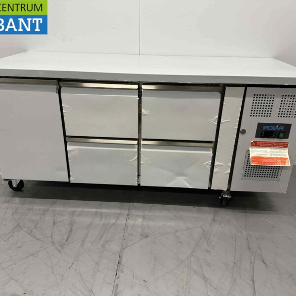 Polar Gekühlte Werkbank aus Edelstahl 1 Tür und 4 Schubladen 179,5 cm 230V Horeca