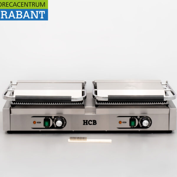HCB Edelstahl Doppelkontakt Grill Panini Grill XXL Gerippt 230V Catering