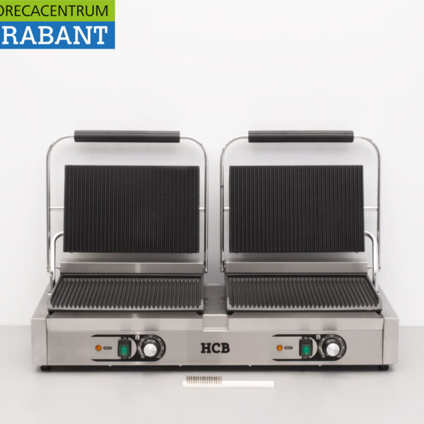 HCB Edelstahl Doppelkontakt Grill Panini Grill XXL Gerippt 230V Catering