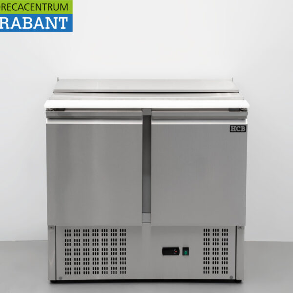HCB Edelstahl Saladette Gekühlte Arbeitsplatte 2 Türen 1/1 GN 90 cm 230V Horeca