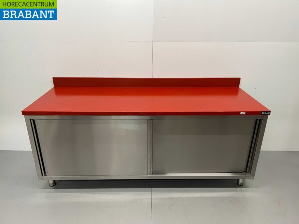 Edelstahl Polyethylen PE Arbeitsschrank Schrank Schneidetisch Premium-line 2 Schiebetüren 200 cm Catering Metzgerei