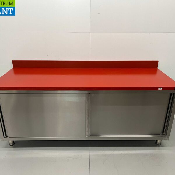 Edelstahl Polyethylen PE Arbeitsschrank Schrank Schneidetisch Premium-line 2 Schiebetüren 200 cm Catering Metzgerei