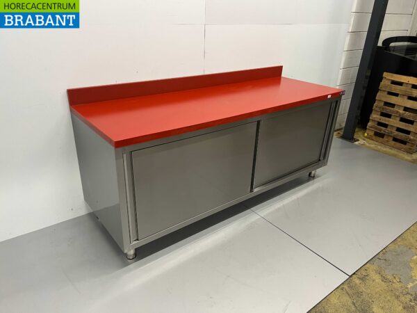 Edelstahl Polyethylen PE Arbeitsschrank Schrank Schneidetisch Premium-line 2 Schiebetüren 200 cm Catering Metzgerei – Bild 2