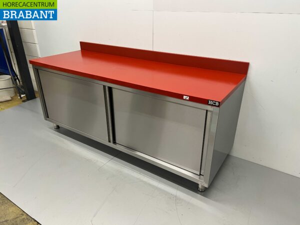 Edelstahl Polyethylen PE Arbeitsschrank Schrank Schneidetisch Premium-line 2 Schiebetüren 200 cm Catering Metzgerei – Bild 3