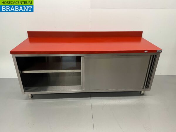 Edelstahl Polyethylen PE Arbeitsschrank Schrank Schneidetisch Premium-line 2 Schiebetüren 200 cm Catering Metzgerei – Bild 5