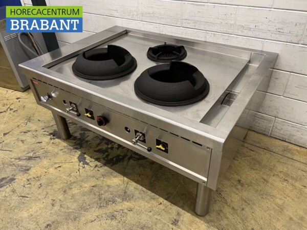 Edelstahl Nayati Wok Tisch Wok Herd 3 Brenner 150 cm GAS Erdgas Catering – Bild 3