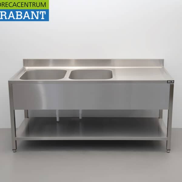 HCB Edelstahl-Spülbecken mit zwei Becken, Premium-Line, geschweißte Ausführung, 180 cm, Gastronomie