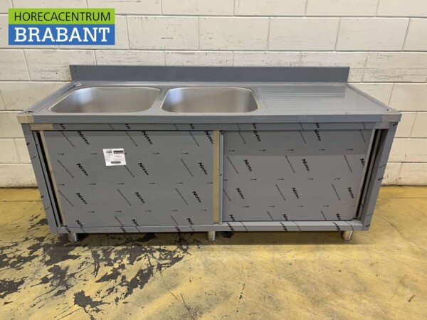 Edelstahl Doppelspültisch 2 Schiebetüren Premium-line 180 cm Catering