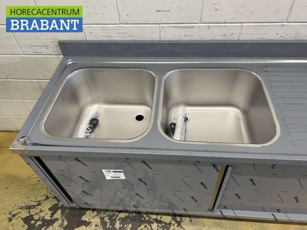 Edelstahl Doppelspültisch 2 Schiebetüren Premium-line 180 cm Catering – Bild 5
