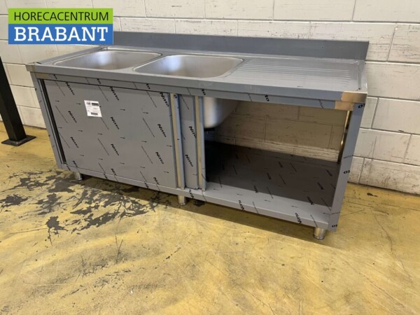 Edelstahl Doppelspültisch 2 Schiebetüren Premium-line 180 cm Catering – Bild 6