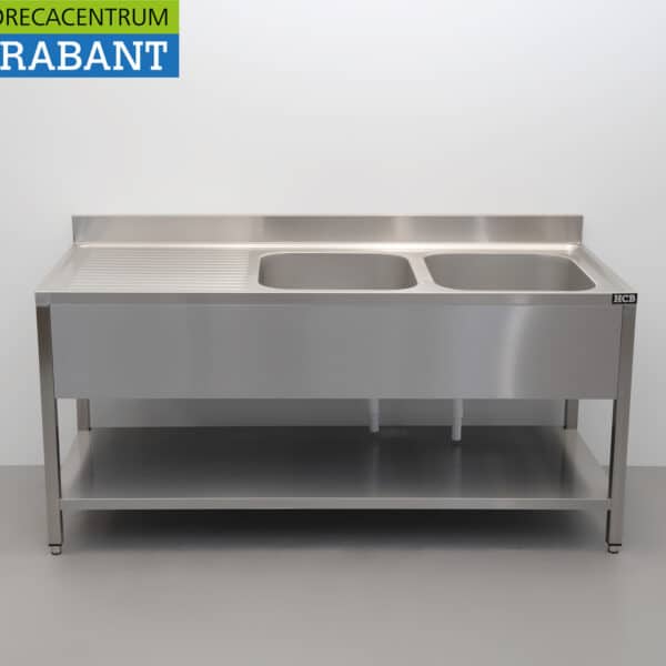 HCB Edelstahl-Spülbecken mit zwei Becken, Premium-Line, geschweißte Ausführung, 180 cm, Gastronomie