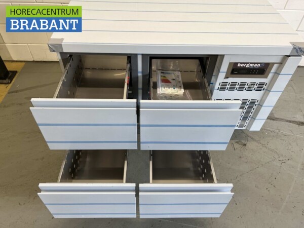 Edelstahl Coreco Premium gekühlte Werkbank 4 Schubladen 1/1 Gastronorm 134,5 cm Catering – Bild 4