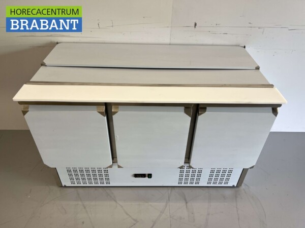 Edelstahl Saladette Gekühlte Arbeitsplatte 3 Türen 1/1 GN 137 cm 230V Horeca – Bild 2