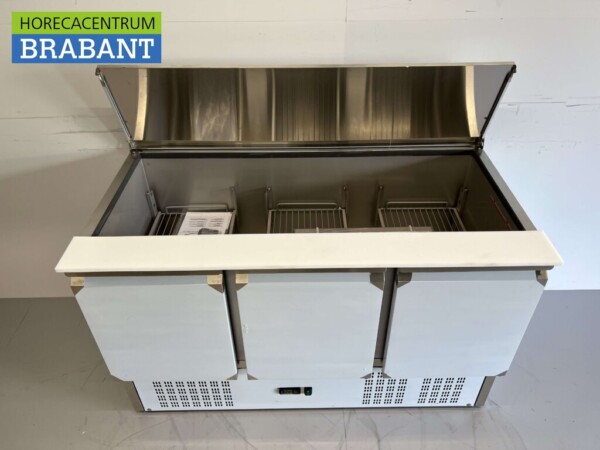 Edelstahl Saladette Gekühlte Arbeitsplatte 3 Türen 1/1 GN 137 cm 230V Horeca – Bild 5