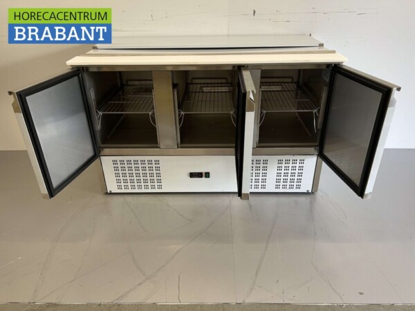 Edelstahl Saladette Gekühlte Arbeitsplatte 3 Türen 1/1 GN 137 cm 230V Horeca – Bild 6