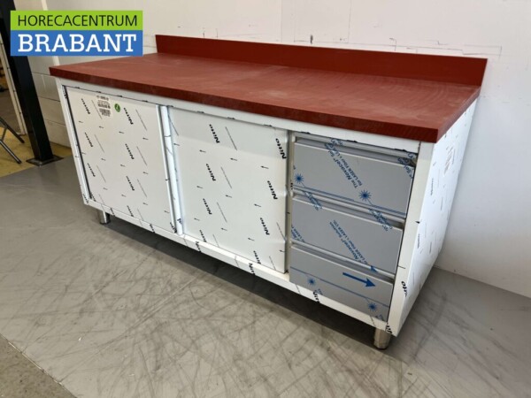 Edelstahl Polyethylen PE Arbeitsschrank Schrank Schneidetisch Premium-line 2 Schiebetüren 3 Schubladen 180 cm Gastronomie Metzgerei – Bild 2