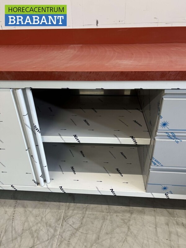 Edelstahl Polyethylen PE Arbeitsschrank Schrank Schneidetisch Premium-line 2 Schiebetüren 3 Schubladen 180 cm Gastronomie Metzgerei – Bild 5