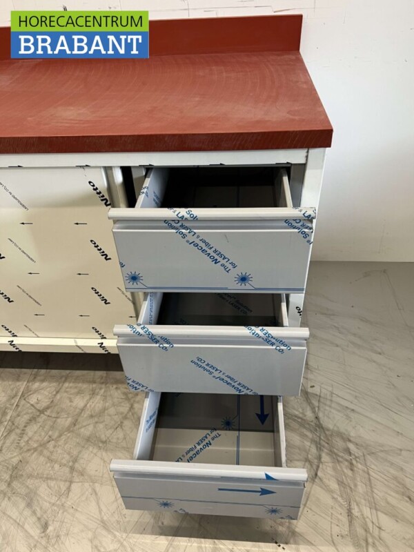 Edelstahl Polyethylen PE Arbeitsschrank Schrank Schneidetisch Premium-line 2 Schiebetüren 3 Schubladen 180 cm Gastronomie Metzgerei – Bild 6