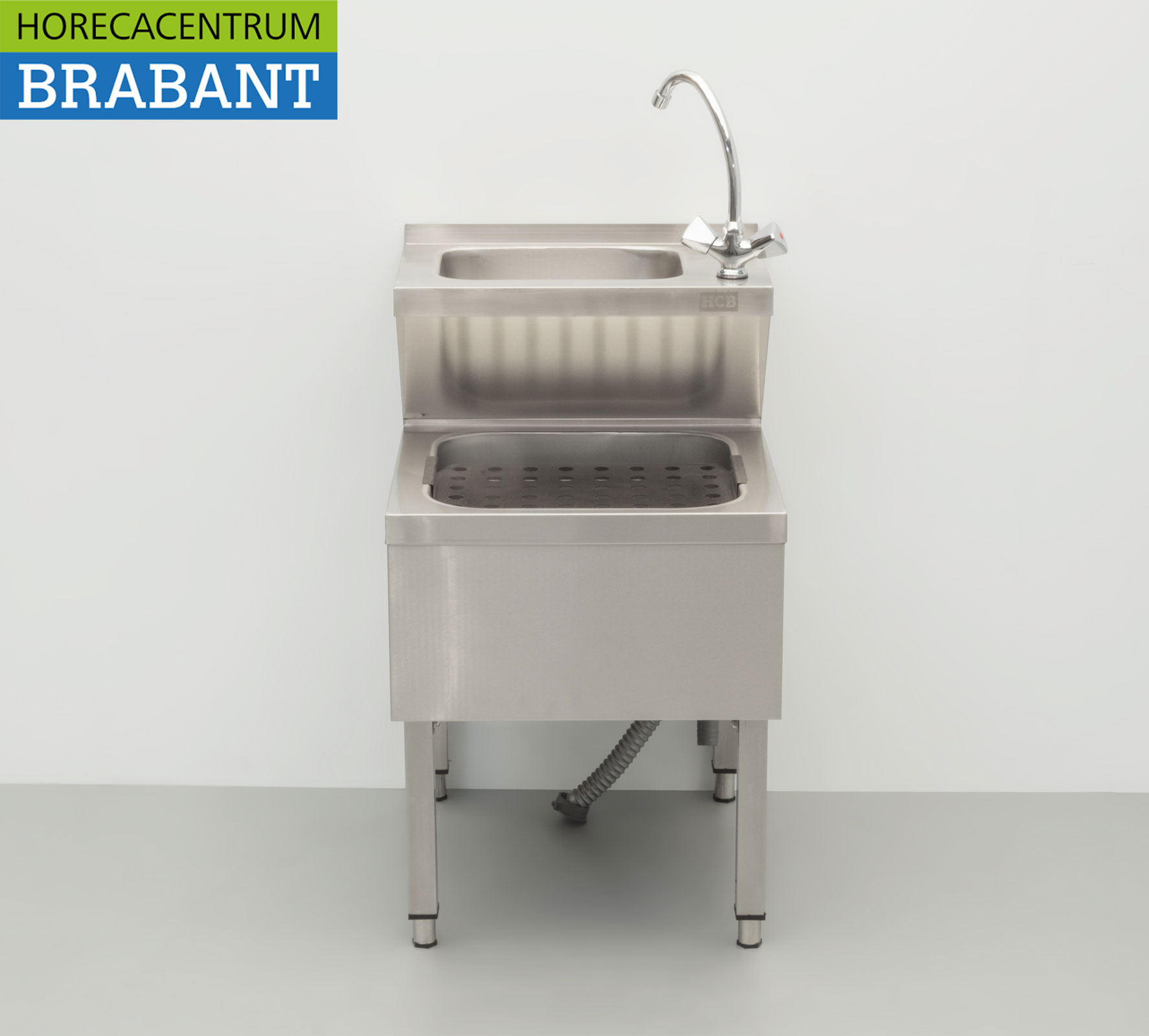 HCB Edelstahl Doppelspüle Ausgussbecken Kombiarmatur 50,5 cm Horeca