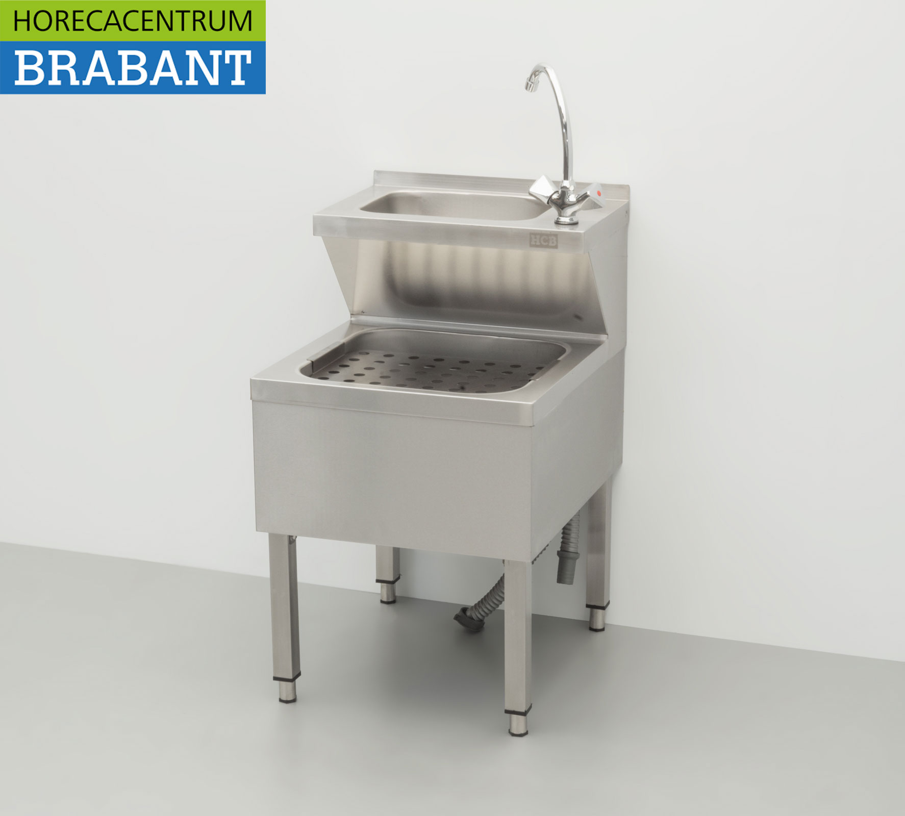 HCB Edelstahl Doppelspüle Ausgussbecken Kombiarmatur 50,5 cm Horeca – Bild 2