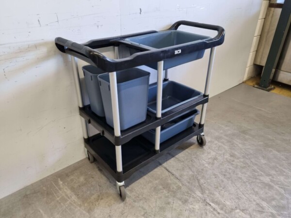 Kunststoff-Abräumwagen 3 Etagen mit 5 Behältern 104 cm Catering – Bild 4
