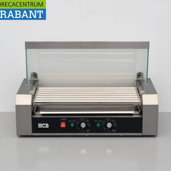 HCB Edelstahl-Hotdog-Grill mit 7 Rollen und Glasabdeckung, 230 V, Gastronomie
