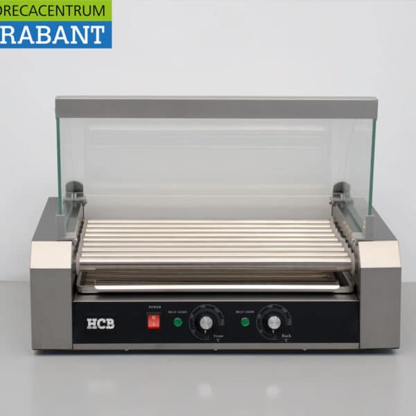 HCB Edelstahl-Hotdog-Grill mit 9 Rollen und Glasabdeckung, 230 V, Gastronomie