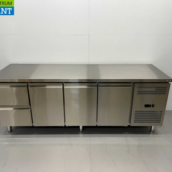 Edelstahl HCB Gekühlte Werkbank 3 Türen und 2 Schubladen 223 cm 230V Horeca