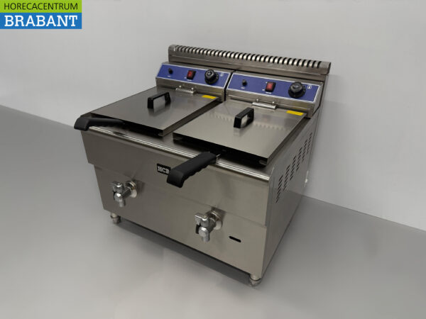 HCB Edelstahl-Doppelfritteuse Frittieren 2 x 14 Liter PROPAAN GAS Catering – Bild 2