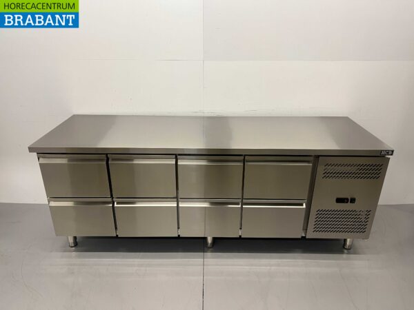 Gekühlte Werkbank aus Edelstahl 8 Schubladen 223 cm 230V Horeca