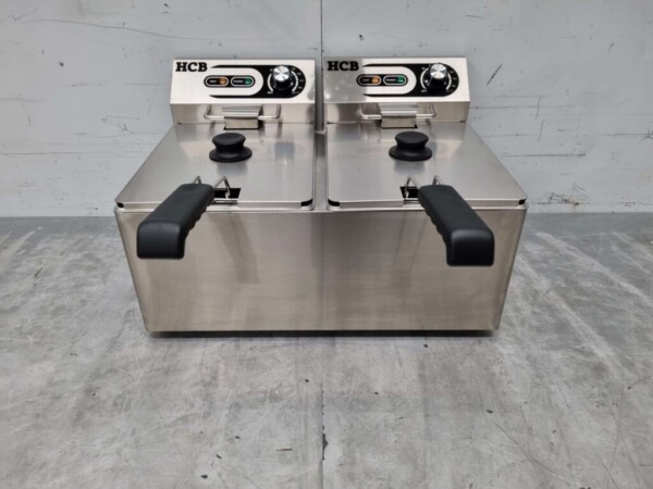Edelstahl-Doppelfritteuse Frittieren 2 x 8 Liter 230V Horeca