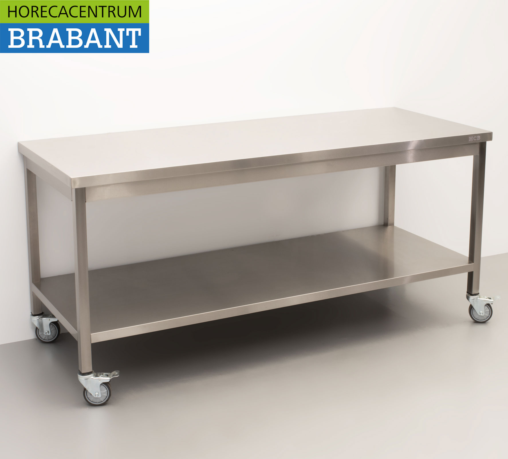 HCB Mobiler Arbeitstisch auf Rädern aus Edelstahl 180 x 70 x 85 cm Catering – Bild 3