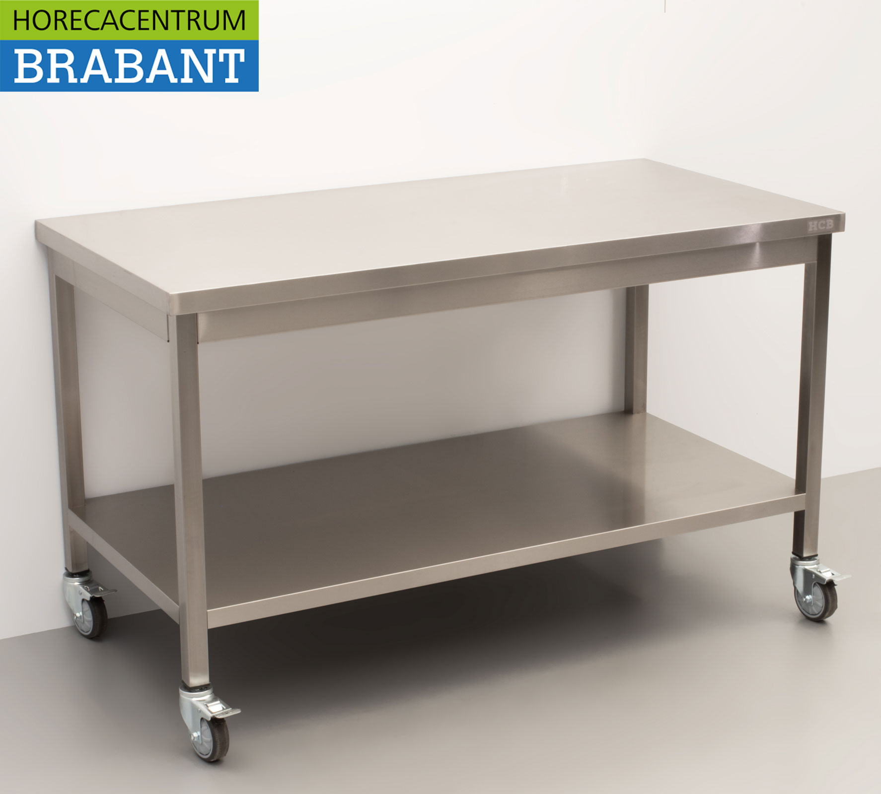 HCB Edelstahl Mobiler Arbeitstisch auf Rädern 140 x 70 x 85 cm Catering – Bild 3
