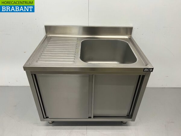 Edelstahlspüle Spülbecken Schiebetüren Premium-line 100 cm Horeca