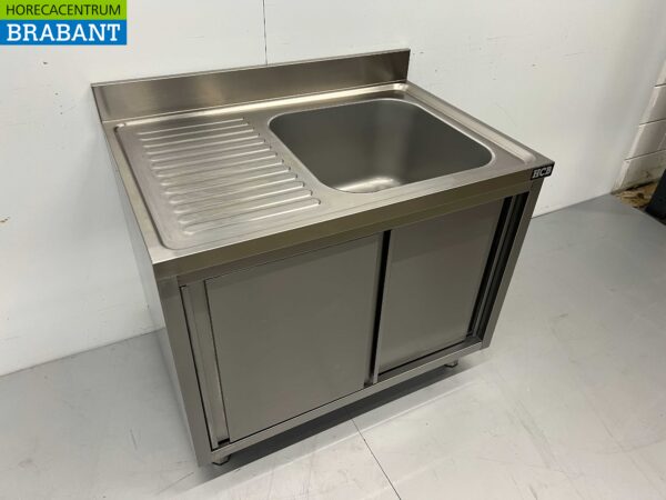 Edelstahlspüle Spülbecken Schiebetüren Premium-line 100 cm Horeca – Bild 2