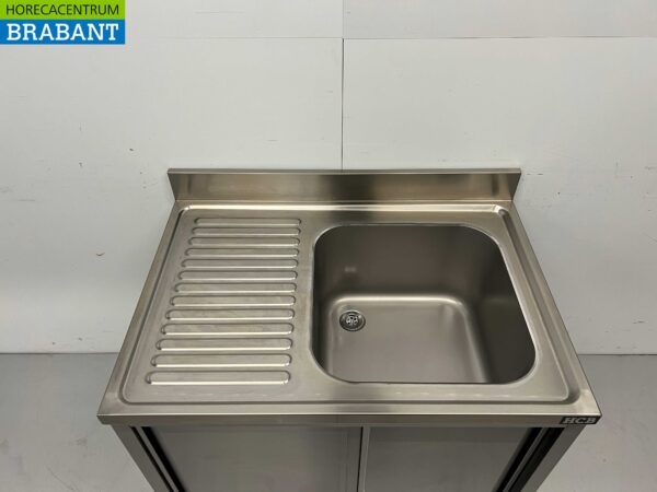 Edelstahlspüle Spülbecken Schiebetüren Premium-line 100 cm Horeca – Bild 4