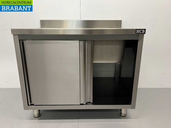 Edelstahlspüle Spülbecken Schiebetüren Premium-line 100 cm Horeca – Bild 5