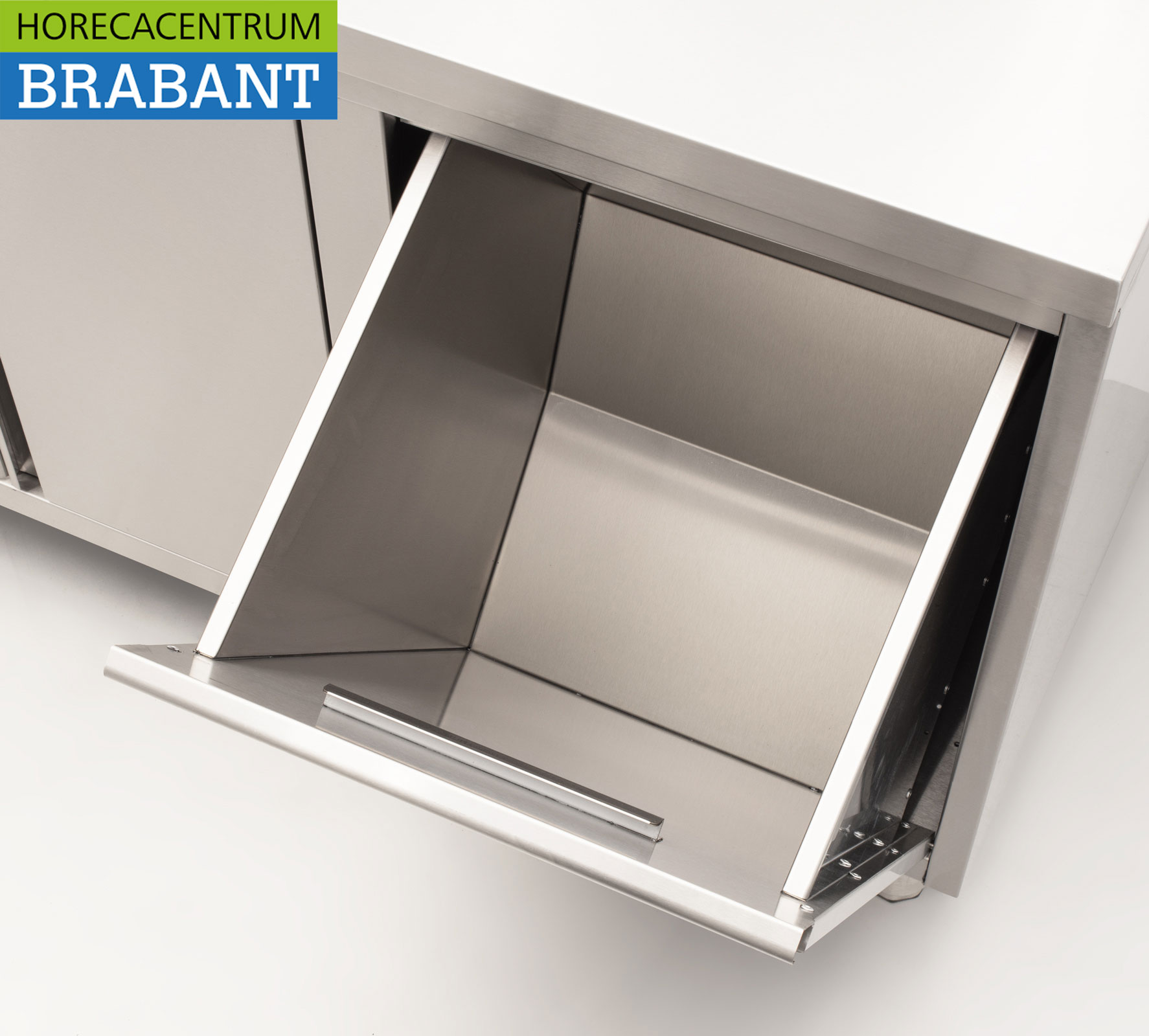 HCB Edelstahl Arbeitsschrank Schrank Arbeitstisch 2 Flügeltüren und 3 Schubladen und Abfallbehälter 180 cm Horeca – Bild 4