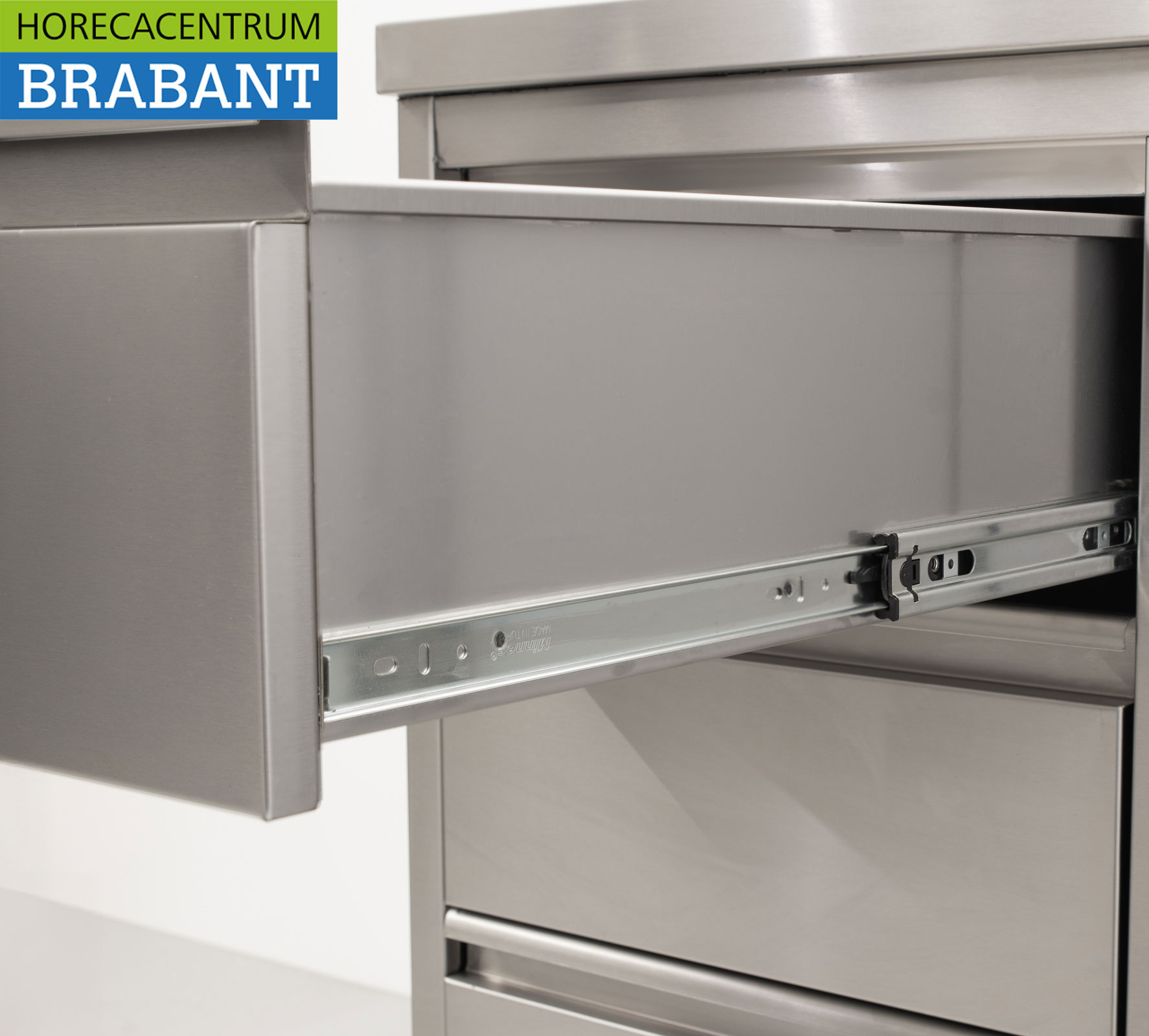 HCB Edelstahl Arbeitsschrank Schrank Arbeitstisch 2 Flügeltüren und 3 Schubladen und Abfallbehälter 180 cm Horeca – Bild 6