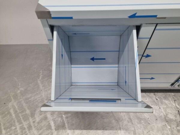 Edelstahl Arbeitsschrank Schrank Arbeitstisch 2 Flügeltüren und 3 Schubladen und Abfallbehälter 180 cm Catering – Bild 6
