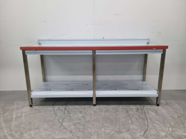Edelstahl Polyethylen PE Schneidetisch Arbeitstisch 200 cm Catering Metzgerei – Bild 4