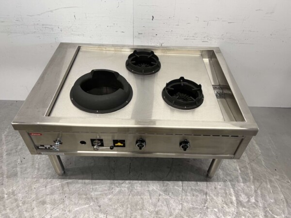 Edelstahl Nayati Wok Tisch Wok Herd 3 Brenner 150 cm Propan Gas Catering – Bild 4